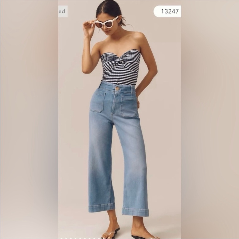 Light Blue Colette Wide-Leg cropped Jeans by Anthropologie